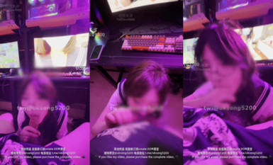 極品反差婊【DOM黑宮】網吧內一邊看片，一邊有song老師口交吞精，側面露臉，極品神顏！